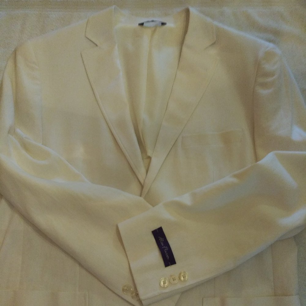 Alan Flusser White Linen Relaxed Fit Blazer